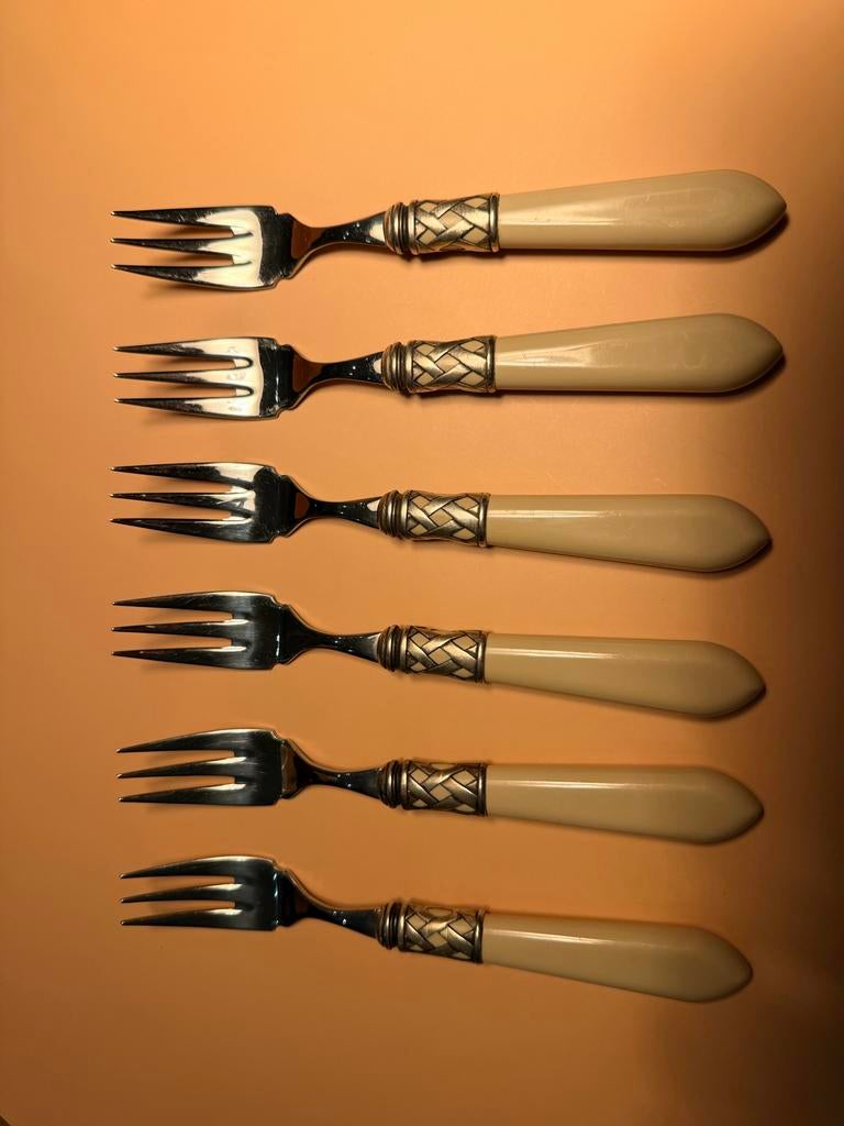 6x Bugatti Aladdin Visvorken - 20 cm, Huis en Inrichting, Keuken | Bestek, Gebruikt, Los bestek, Rvs of Chroom, Ophalen of Verzenden