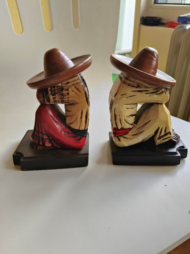 Houten boekensteunen met Mexicaanse figuren, Antiek en Kunst, Kunst | Beelden en Houtsnijwerken, Ophalen of Verzenden