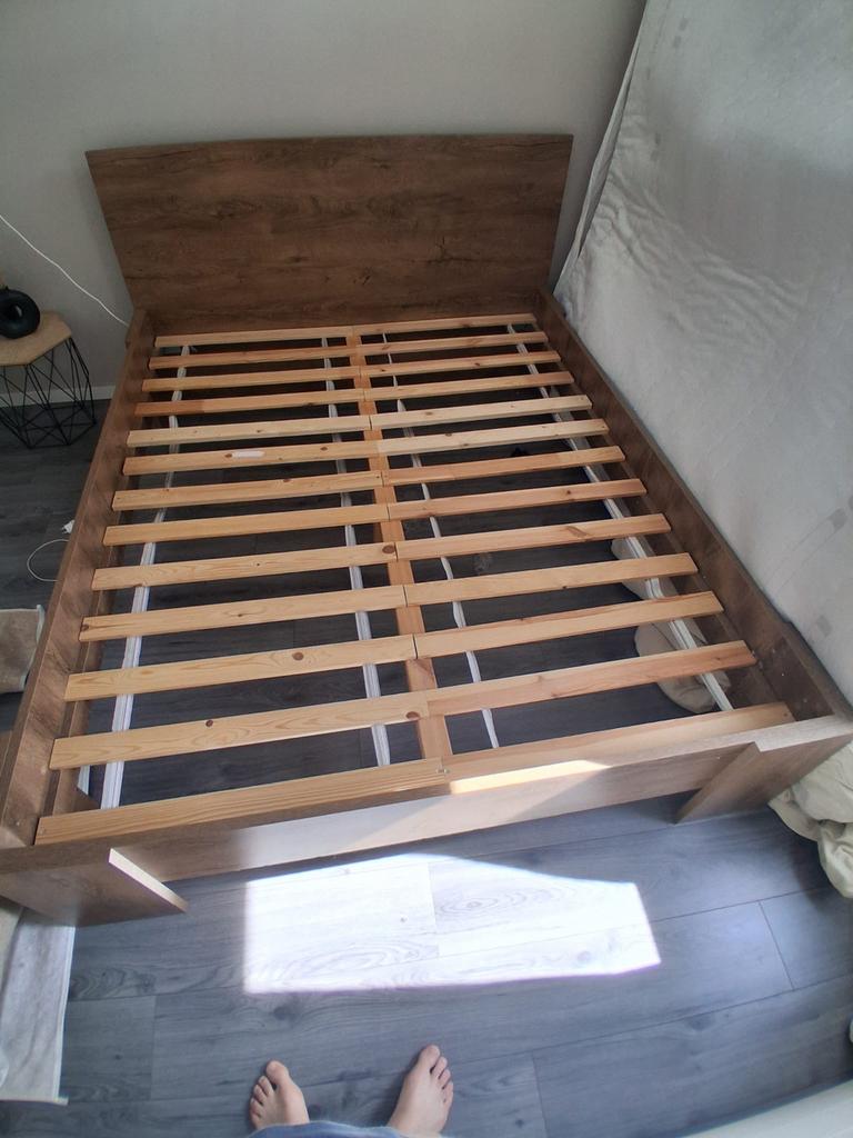 Bed 160x200 met lattenbodem -, Bruin, Tweepersoons, Ophalen of Verzenden, Zo goed als nieuw