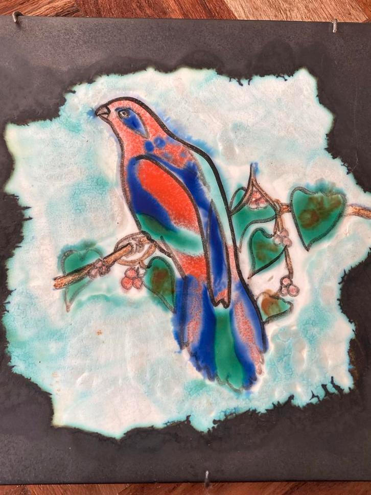 Vintage Vallauris Ardeco tegel met vogel, 21 cm, Antiek en Kunst, Antiek | Wandborden en Tegels, Ophalen of Verzenden