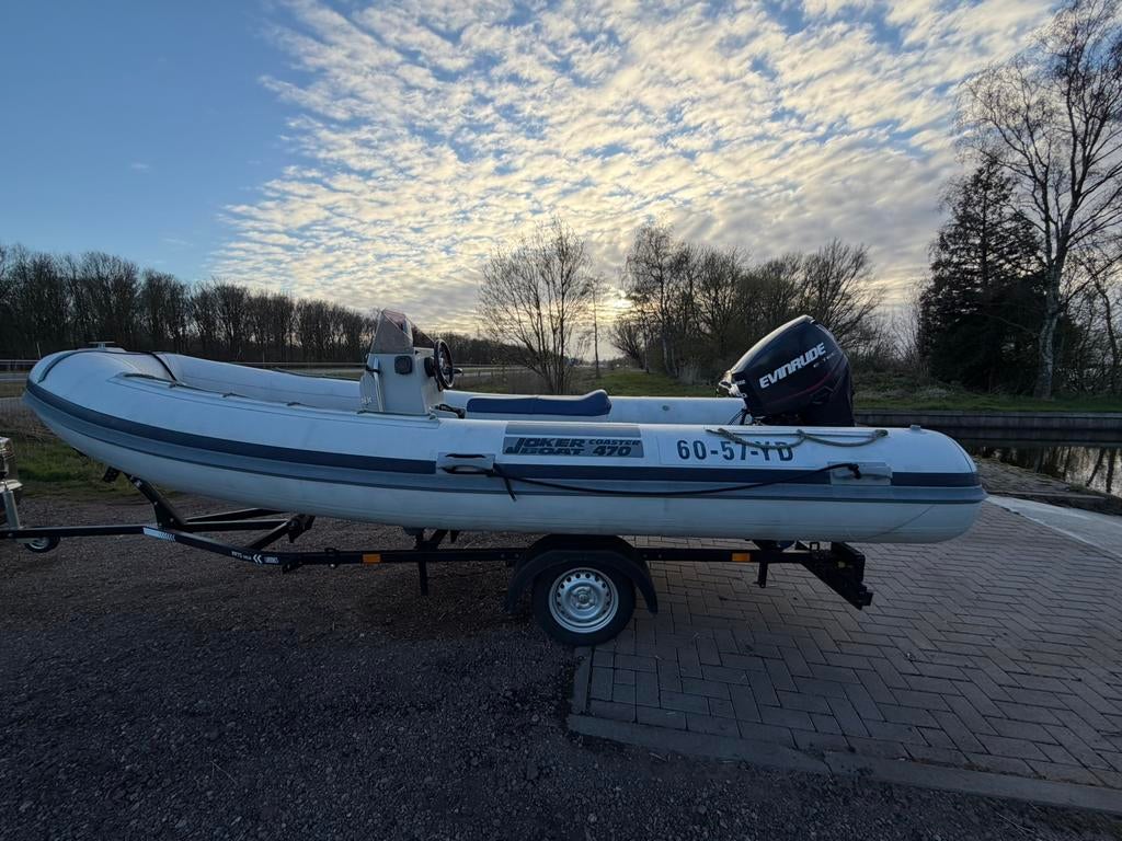 Joker 470 coaster incl 90 pk Evinrude etec. Zonder trailer, Watersport en Boten, Gebruikt, 70 tot 120 pk, Benzine, Overige materialen
