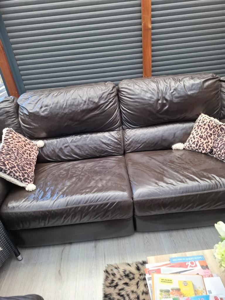 2 zits electrisch leer en 1 fauteuil niet electrisch, Gebruikt, Ophalen of Verzenden, Minder dan 150 cm, Leer