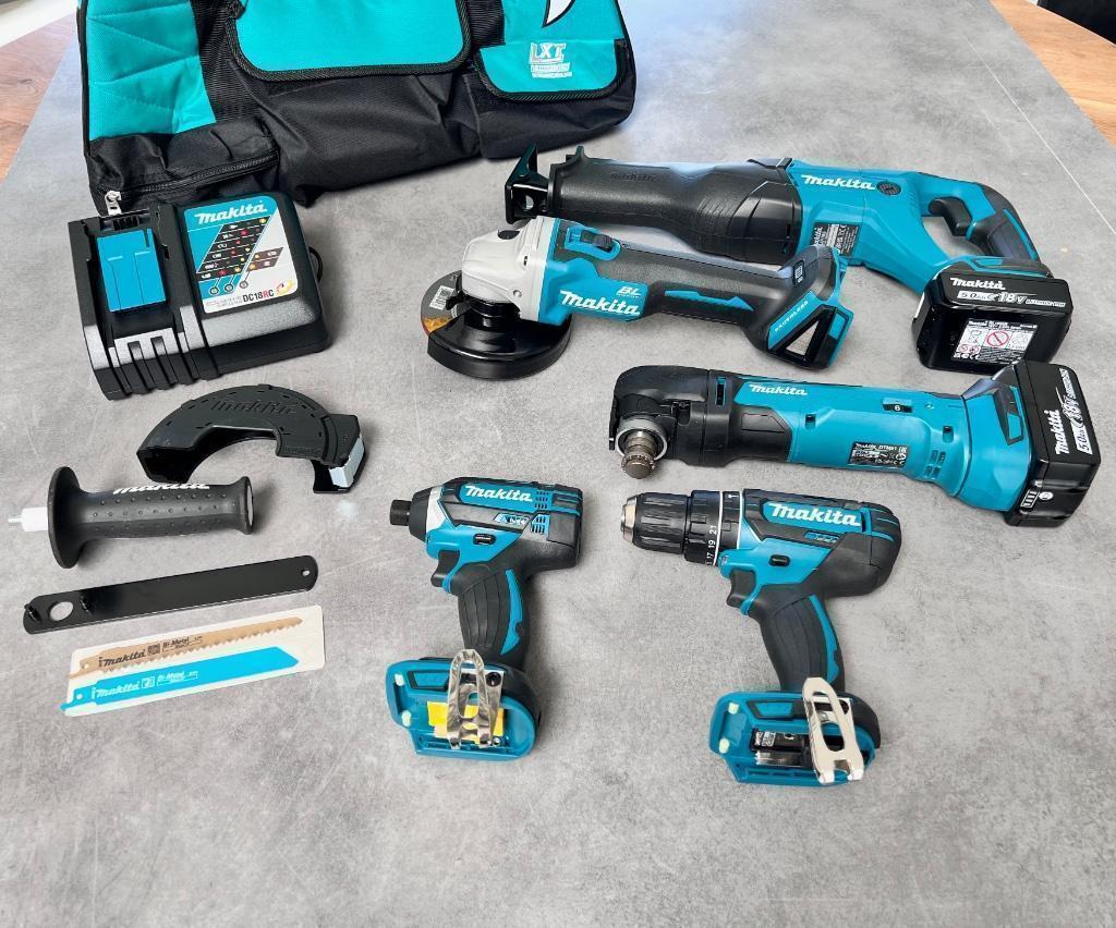 MAKITA 18V 5Ah COMBI BOOR SLAGTOL SLIJPER RECIPRO MULTITOOL, Ophalen of Verzenden, Gevuld, Nieuw