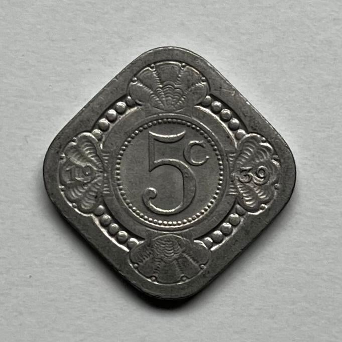 Vierkante 5 cent munt Nederland 1939, Ophalen of Verzenden, Koningin Wilhelmina, 5 cent, Losse munt