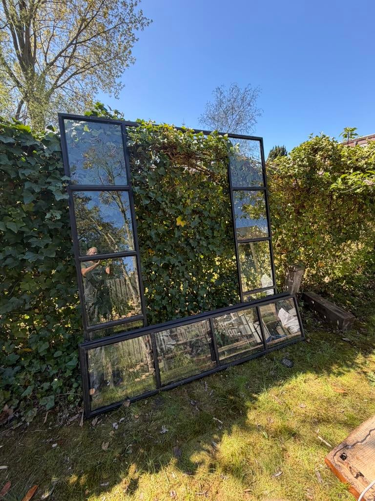 Stalen kozijn met openslaande deuren, Doe-het-zelf en Verbouw, Kozijnen en Schuifpuien, Ophalen of Verzenden, Hout, 225 cm of meer