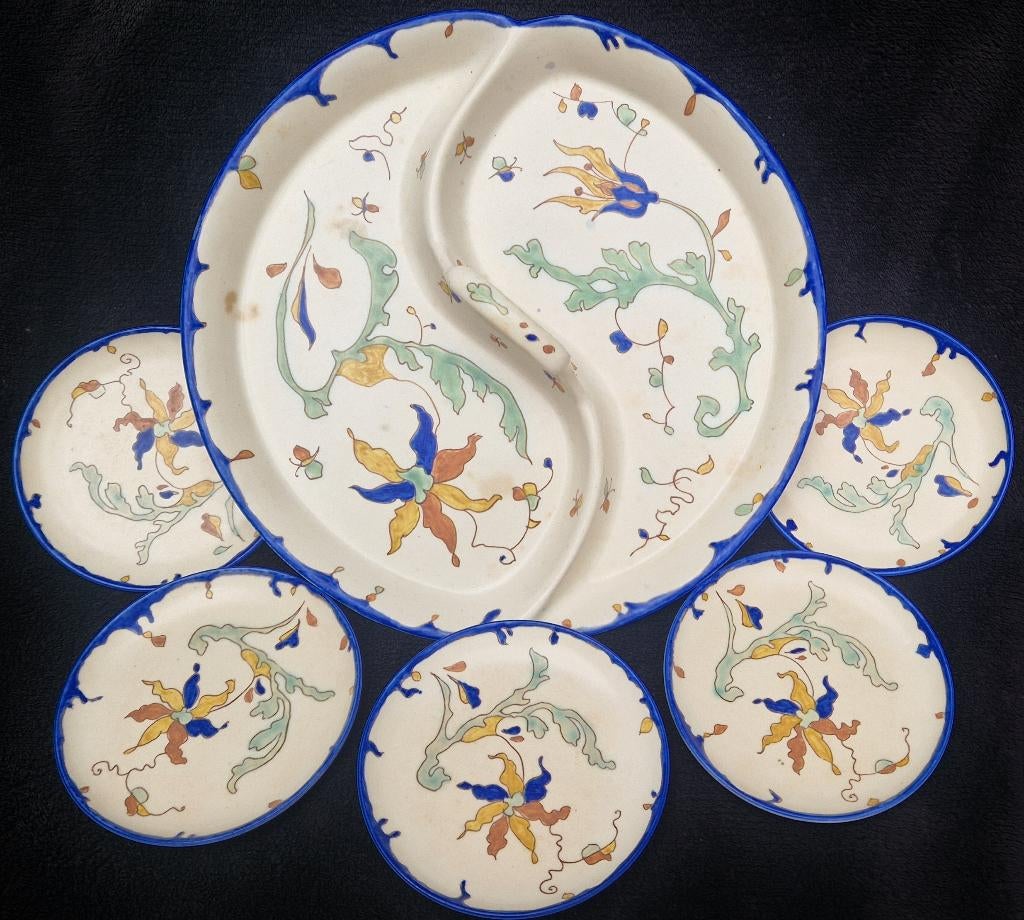 Artdeco Hors d'oeuvre set Plateelbakkerij Zuid-Holland NELLY, Antiek en Kunst, Antiek | Keramiek en Aardewerk, Ophalen of Verzenden
