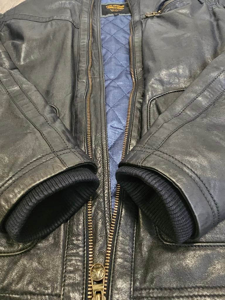 PME Legend donkerblauwe leren jas met windvangers (M) zgan, ., Ophalen of Verzenden, Zo goed als nieuw, .