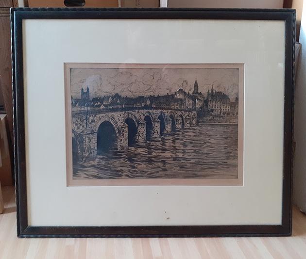 ETS Eugene Lucker Maastricht oude brug - ingelijst, Ophalen