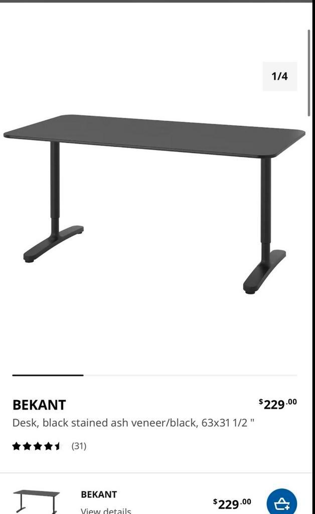 IKEA BEKANT Bureau - Zwart, Huis en Inrichting, Bureaus, Gebruikt, Bureau, In hoogte verstelbaar, Ophalen