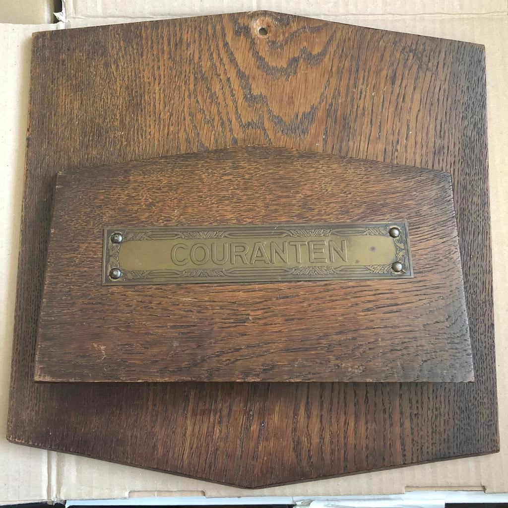 Krantenhouder “Couranten” hout/antiek, Huis en Inrichting, Woonaccessoires | Krantenbakken en Lectuurbakken, Ophalen of Verzenden