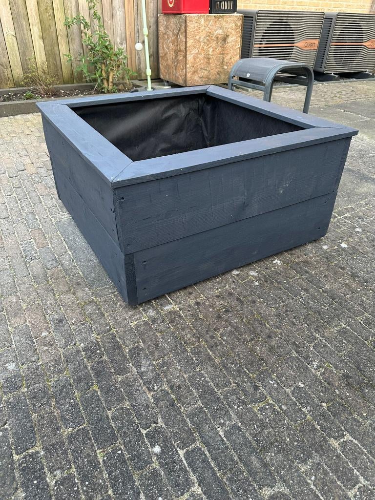 Handgemaakte houten plantenbak – antraciet – 83 x 83 x 40 cm, Tuin en Terras, Ophalen, Vierkant, Zo goed als nieuw, Balkon