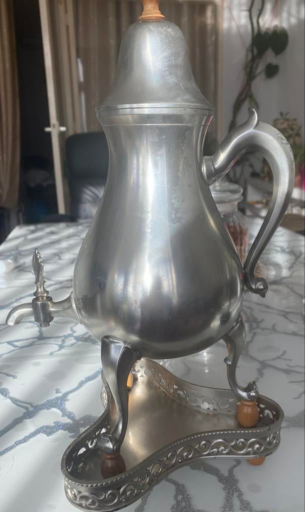Antieke tinnen theeketel met kraan en onderstel, Antiek en Kunst, Antiek | Tin, Ophalen
