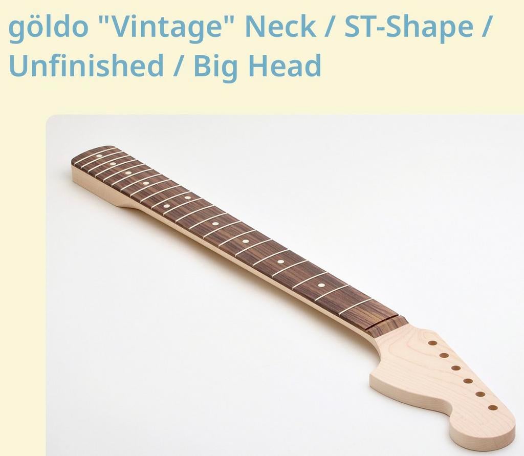 Stratocaster hals Goldo big head- unfinished-7.25 radius- rw, Verzenden, Geen, Geen, Nieuw