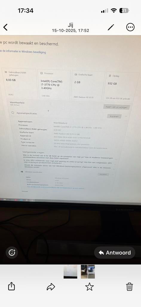 HP Pavilion desktop pc met Intel i7-3770 CPU, Computers en Software, Ophalen, Gebruikt, HDD, 8 GB