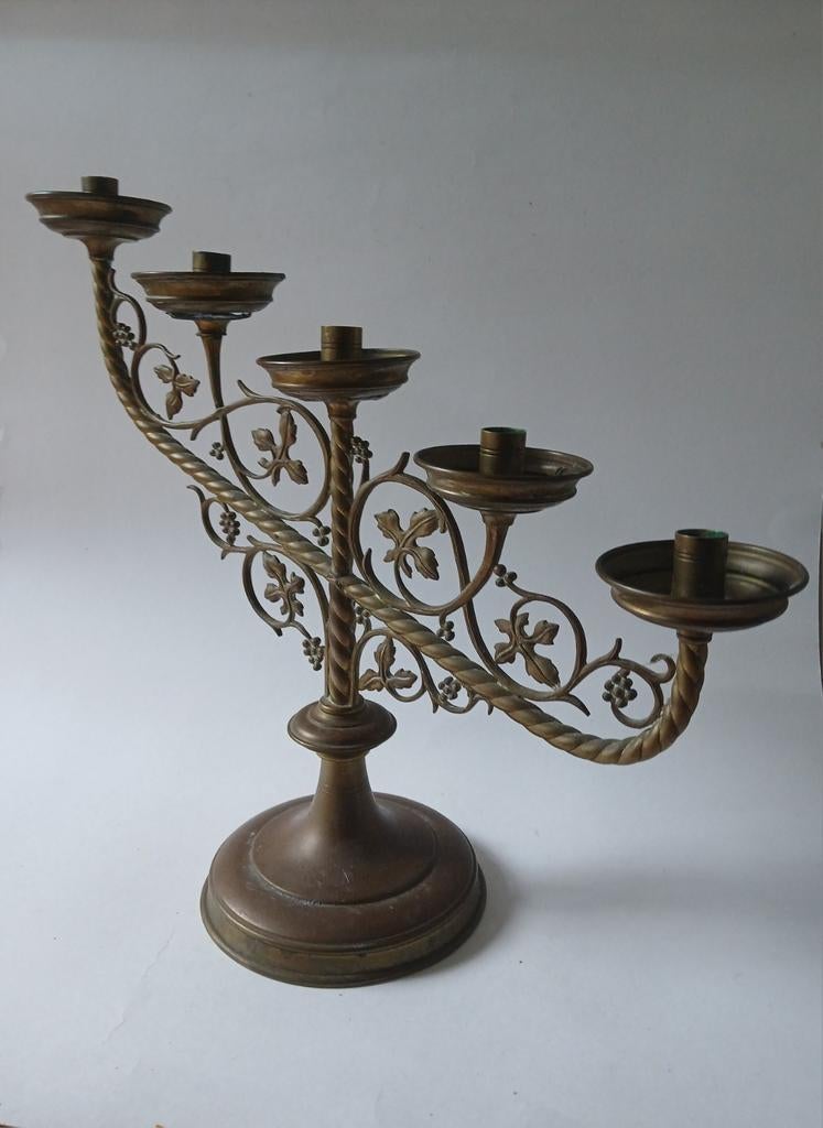 020/VIJF ARMIGE MESSING ALTAAR KANDELAAR/, Ophalen