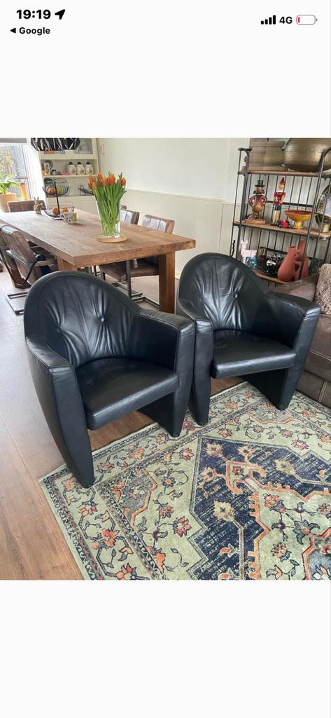 Leolux Carabita fauteuils (set van 2), Huis en Inrichting, Stoelen, Gebruikt, Twee, Leer, Zwart, Ophalen