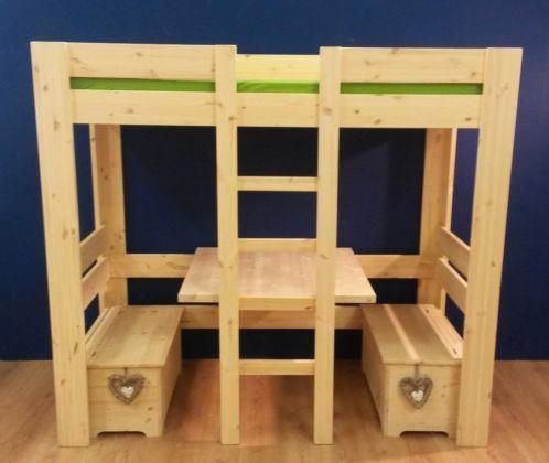 Hoogslaper/Stapelbed met buro en bankjes, Kinderen en Baby's, Kinderkamer | Bedden, Nieuw, 180 cm of meer, 85 tot 100 cm, Lattenbodem