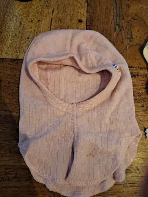 Balaclava merinowol JOHA, licht roze, 1-4 maanden, Ophalen, Gebruikt, Meisje, Schoentjes