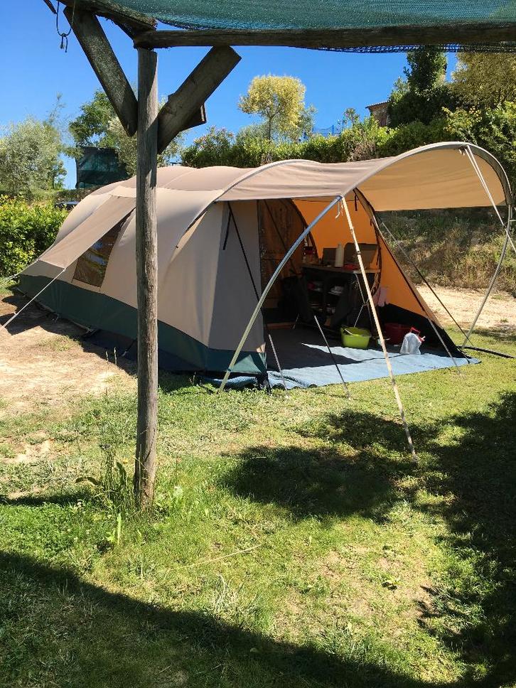 Baco 350 lux gezins tunneltent met extra luifel, Caravans en Kamperen, Tenten, tot en met 4, Gebruikt, Ophalen