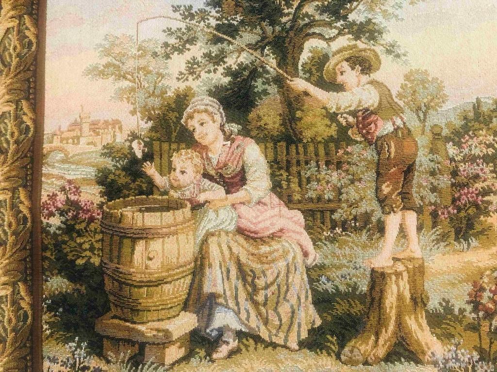 Frans Gobelin wandkleed met lente tafereeltje 57/150 cm, Gebruikt, Etten-Leur, DJT@dejuistetoon.eu, Ophalen of Verzenden