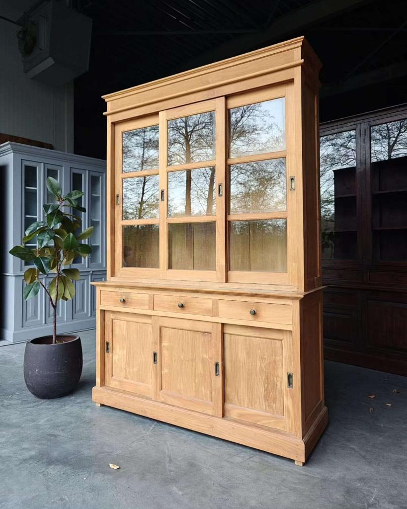 Teak Servieskast | Buffetkast | Landelijke Winkelkast #9550, Niet ingevuld, Gebruikt, 200 cm of meer, Niet ingevuld