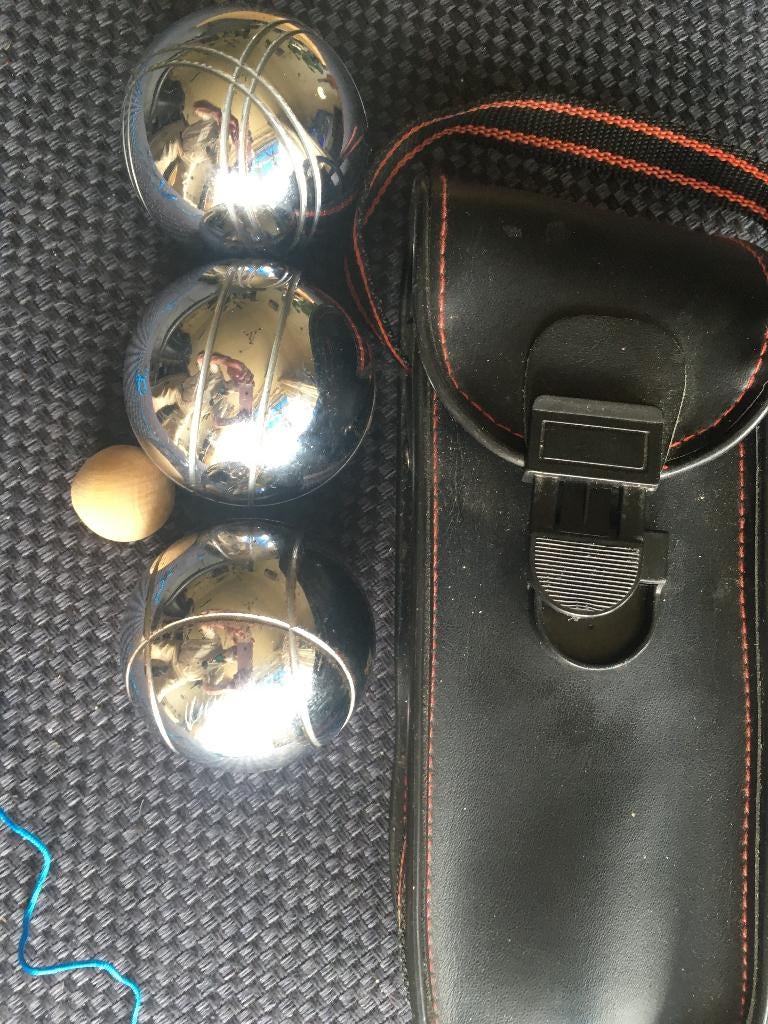 3 jeu de boules ballen +tas/houten bal en koort, Vijf spelers of meer, Ophalen of Verzenden, Zo goed als nieuw, Onbekend
