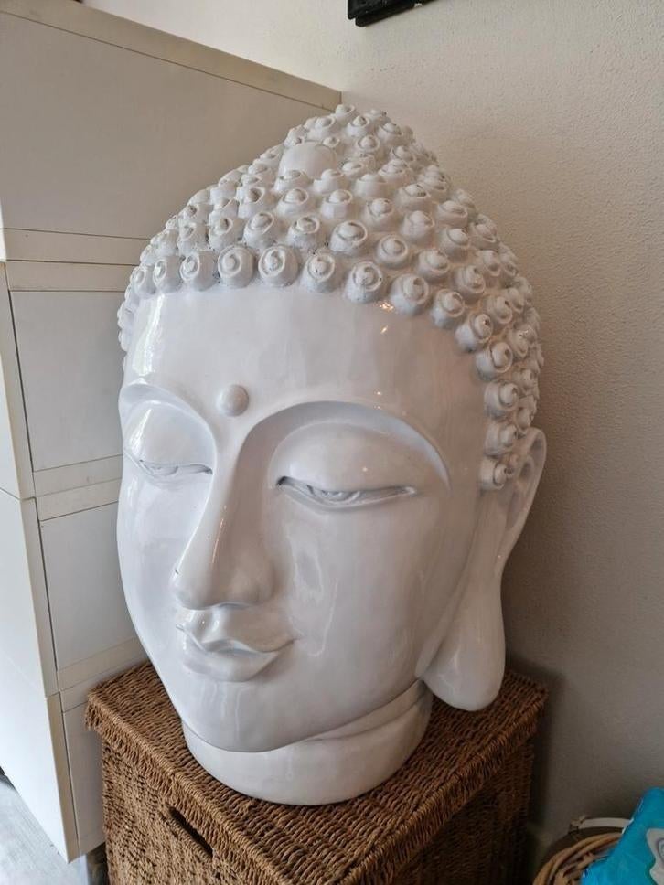 Groot Boeddha Hoofd - 70cm, Tuin en Terras, Tuinbeelden, Ophalen of Verzenden, Zo goed als nieuw, Kunststof, Boeddhabeeld