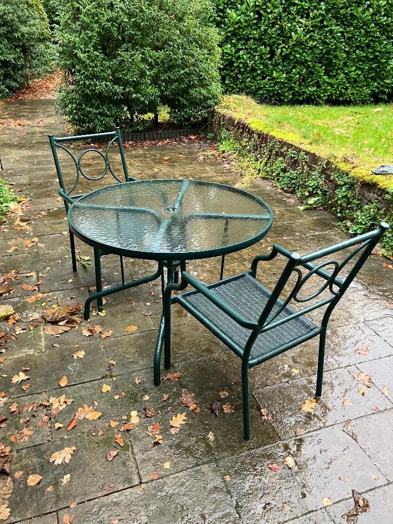 Tuinset twee stoelen franse bistro stijl, 2 zitplaatsen, Gebruikt, Ophalen of Verzenden, Rvs