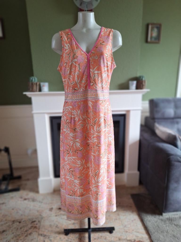 K-Design zomerse oranje lange jurk L met roze bies, K-design, Verzenden, Maat 42/44 (L), Oranje