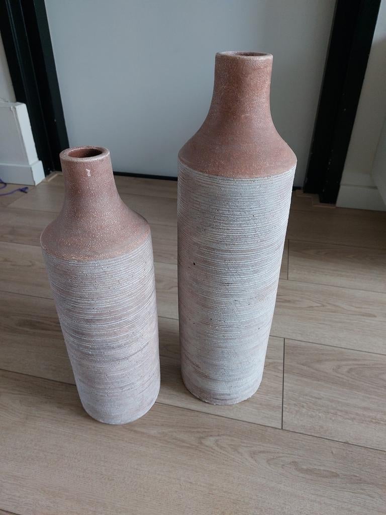 Set van 2 vazen, bruin en wit, Ophalen of Verzenden