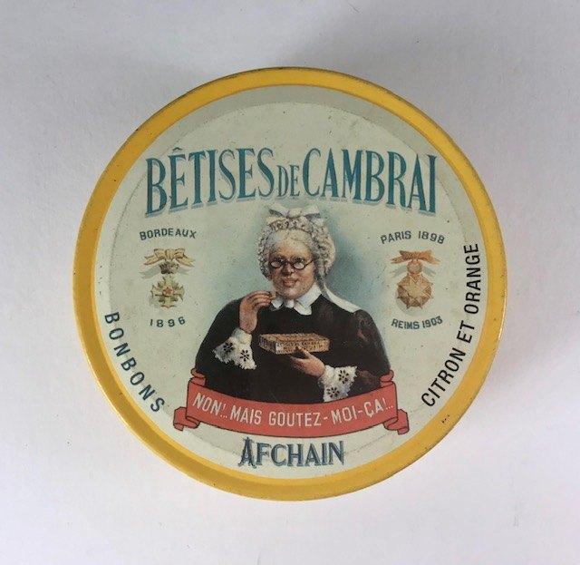 Frans vintage rond blikje van fruit bonbons, Verzamelen, Blikken, Ophalen of Verzenden, Gebruikt, Overige