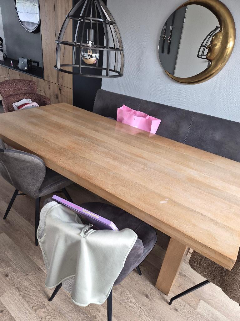 Eetkamertafel te koop echt hout, Ophalen, Gebruikt, Eikenhout, 200 cm of meer