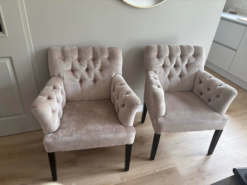 5 beige eetkamerstoelen van Rofra, Huis en Inrichting, Ophalen, Gebruikt, Overige kleuren, Stof
