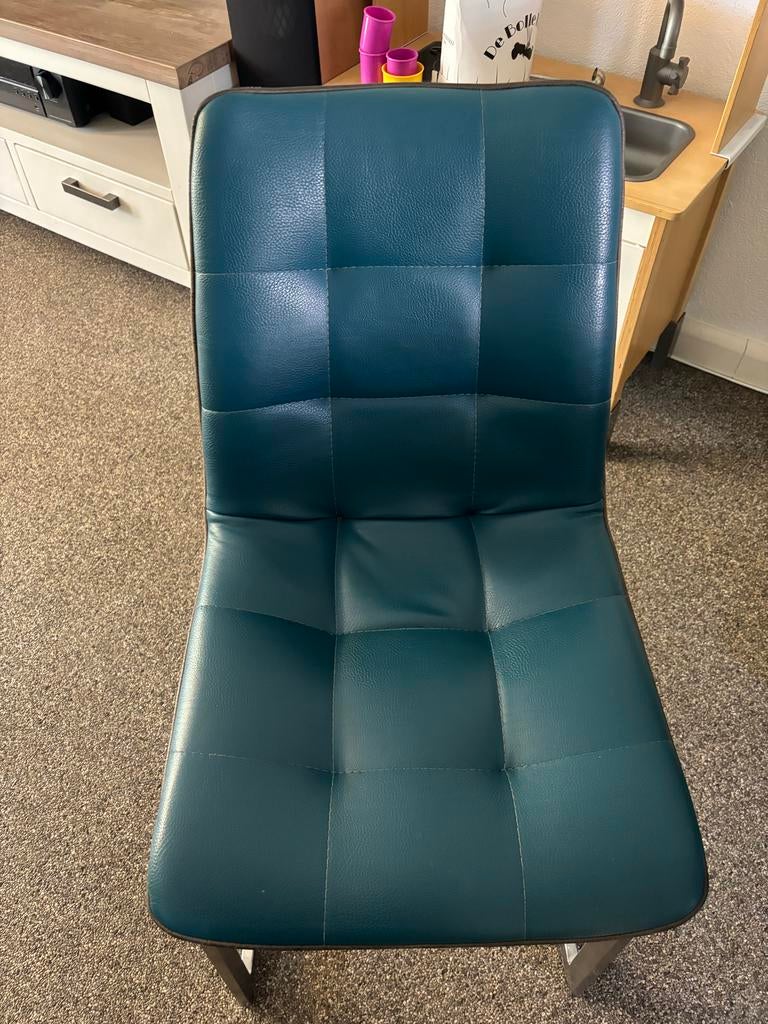 Henders en Hazel stoel Kate petrol en grijs, Huis en Inrichting, Stoelen, Ophalen, Overige kleuren, Leer, Zo goed als nieuw