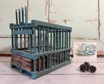Vintage Frans groen houten vogelkooitje + origineel kruikje, Antiek en Kunst, Ophalen of Verzenden
