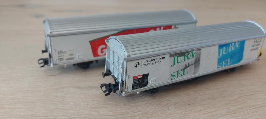 2 grote Märklin SBB/CFF goederenwagens Jurasel,Grapillon, Hobby en Vrije tijd, Wisselstroom, Wagon, Ophalen of Verzenden, Zo goed als nieuw