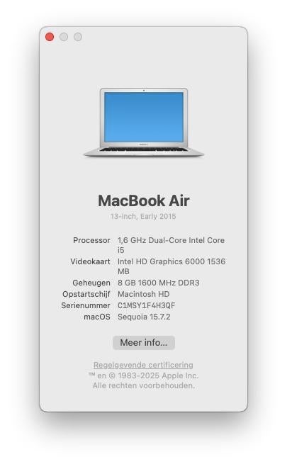 MacBook Air 13-inch, Early 2015, Computers en Software, Apple Macbooks, Ophalen, Gebruikt, Qwerty, 8 GB