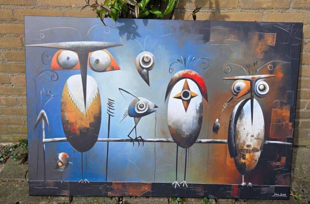 John joseb art Canvas Schilderij - Vogels op Tak, Ophalen