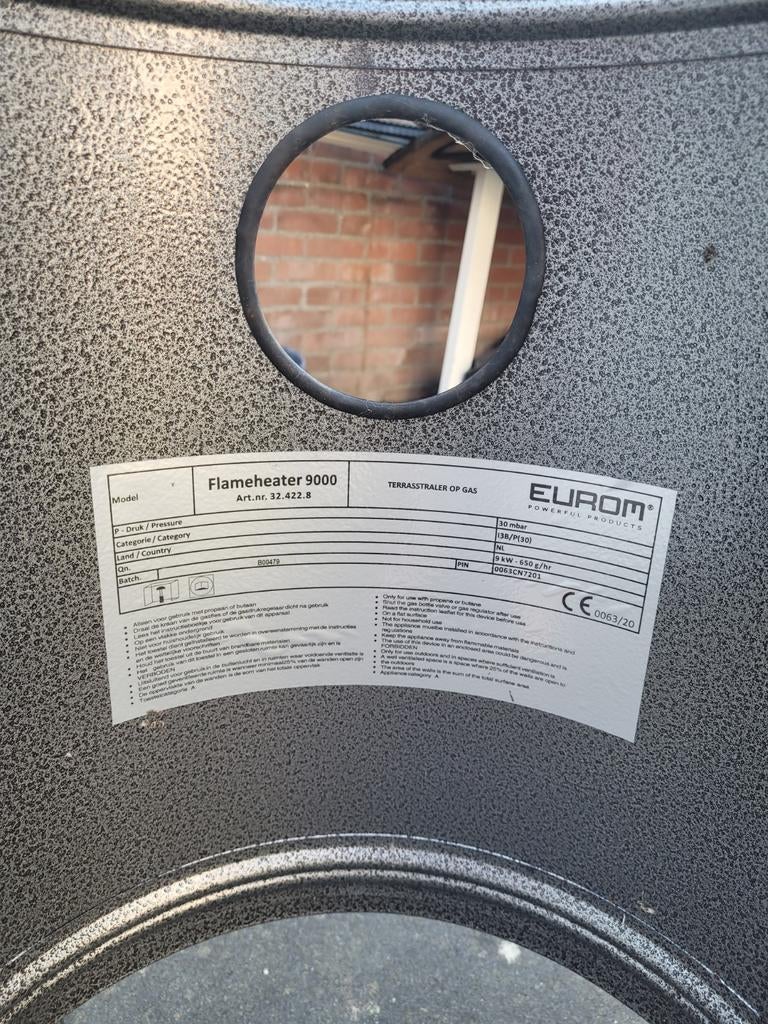 EUROM flameheater 9000 Terresverwarmer, Tuin en Terras, Terrasverwarmers, Ophalen of Verzenden, Zo goed als nieuw, Waterbestendig