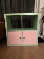 Kallax 2x2 Mintgroen met roze deurtjes, Ophalen, Overige materialen, Gebruikt, 50 tot 100 cm