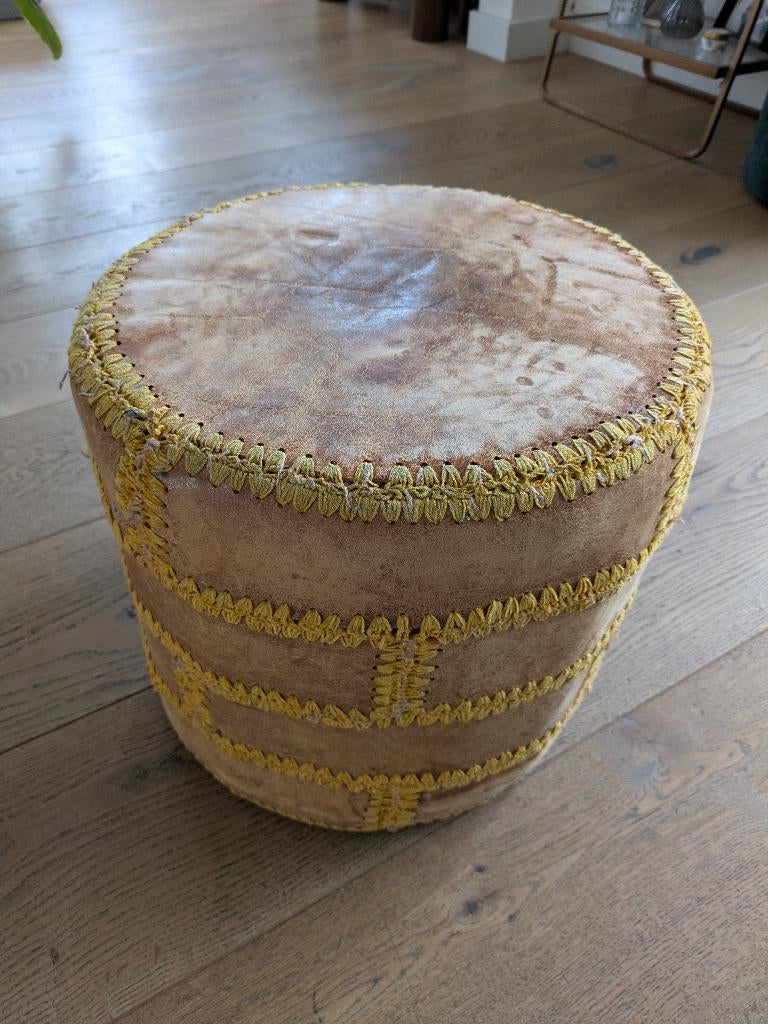 Vintage Poef, Ophalen, Minder dan 50 cm, Gebruikt, Rond