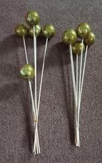 2 setjes van 5 glimmende gouden kerstballen voor kerststukje, Diversen, Kerst, Ophalen of Verzenden, Zo goed als nieuw