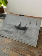 SCHILDERIJ KAFT GRIJSTINTEN ZEE BOOT GRISAILLE, Ophalen of Verzenden