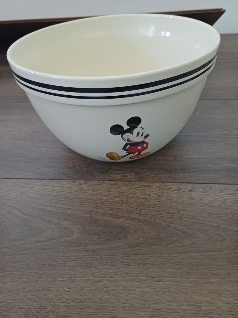 Grote Mickey Mouse Kom - Wit met Zwarte Strepen, Ophalen, Gebruikt, Porselein of Keramiek, Schaal