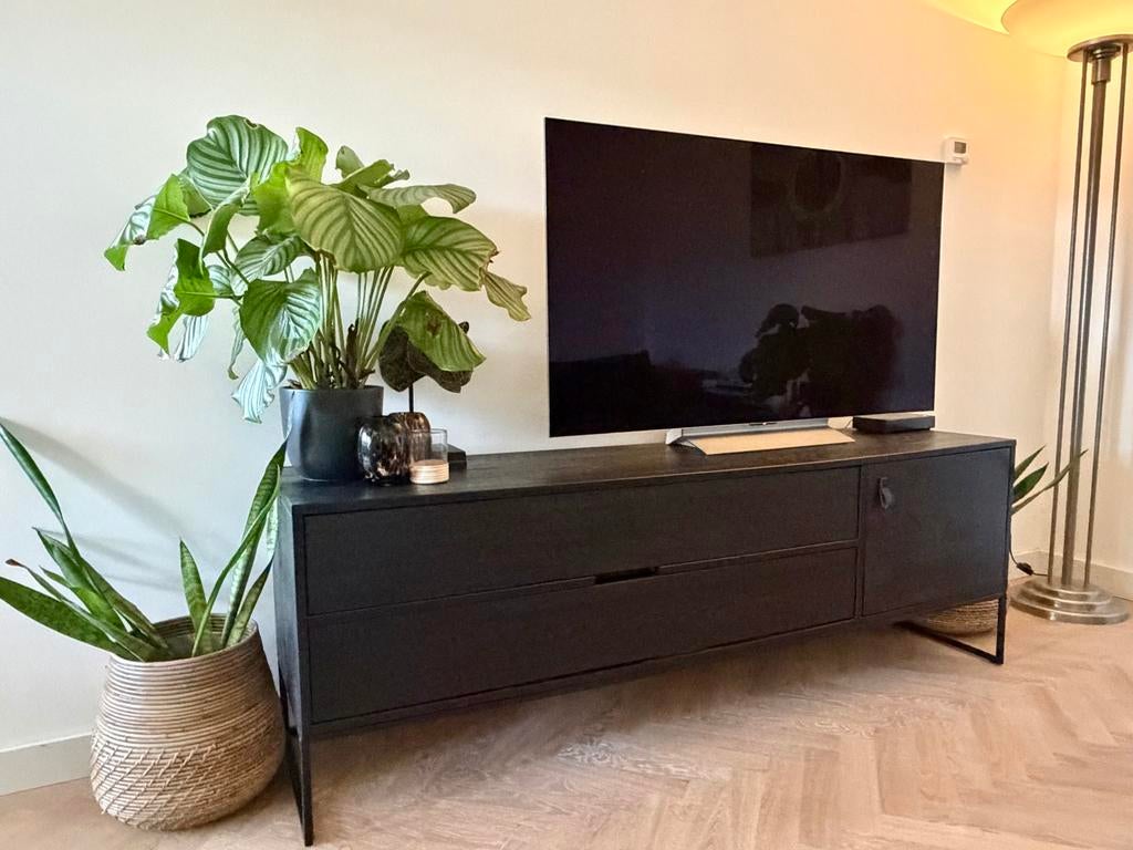 WOOOD Silas TV-meubel Blacknight 180 cm, Ophalen, 150 tot 200 cm, Zo goed als nieuw, Minder dan 100 cm
