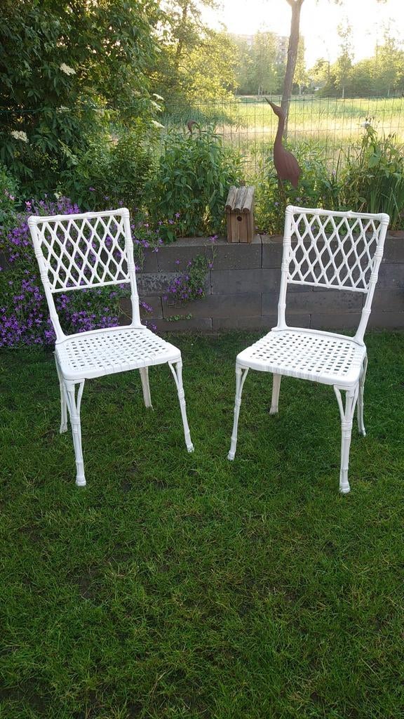 Pachtige design set tuinstoelen wit gietijzer of aluminium, Ophalen of Verzenden, Aluminium