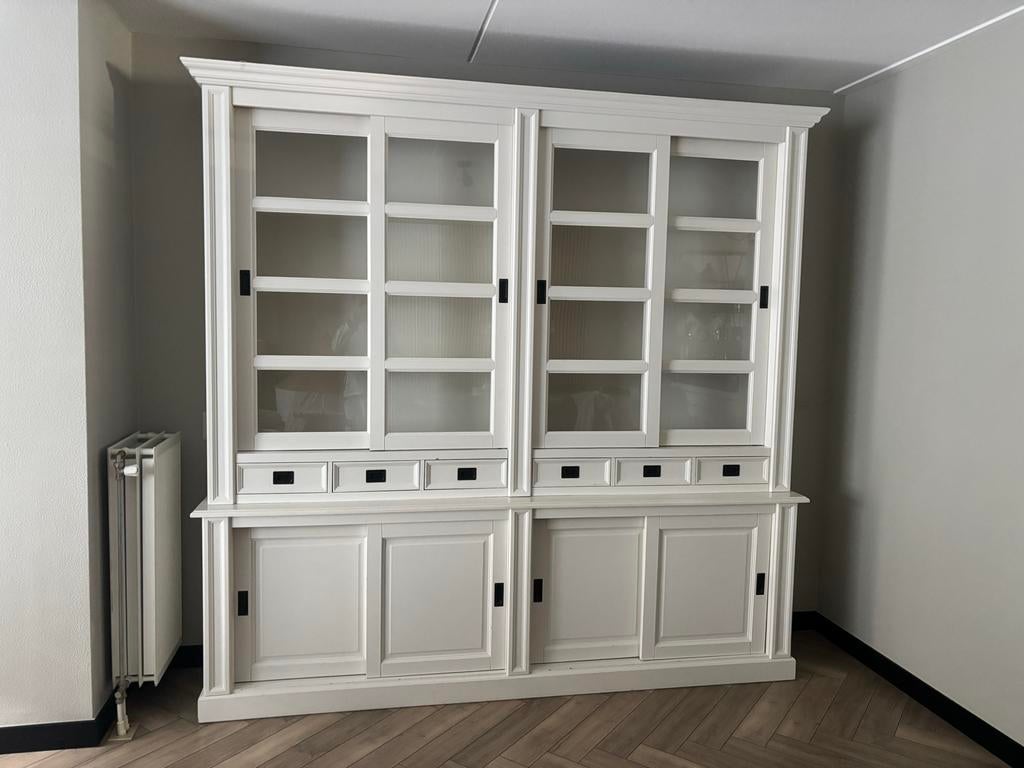 Grote witte buffetkast met schuifdeuren - 250cm breed, Ophalen, Gebruikt, 200 cm of meer, Met lade(s)