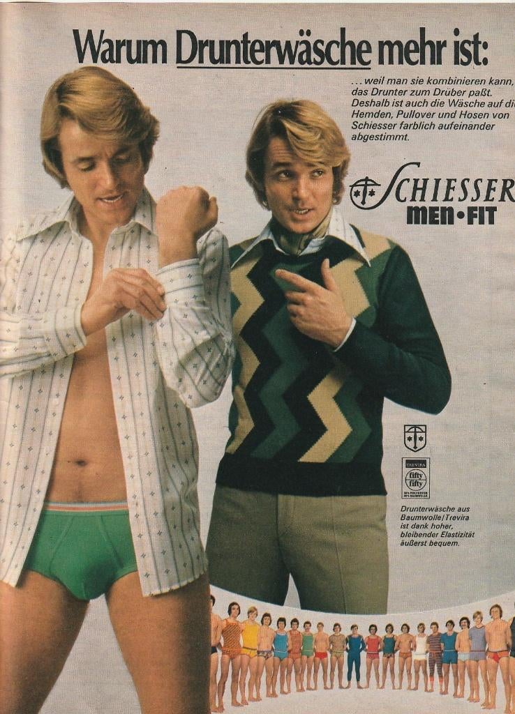 Retro reclame 1974 Schiesser heren ondergoed zit onzichtbaar, Verzenden, Overige typen
