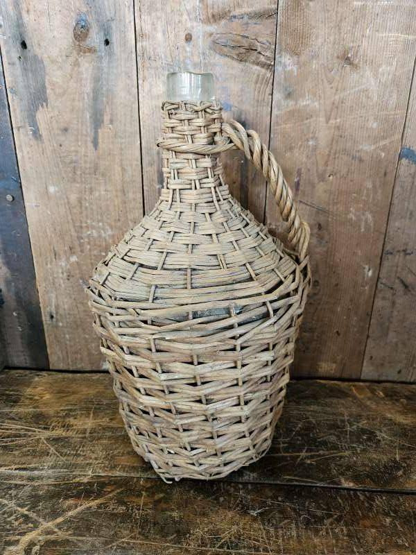 oude rieten fles ``WOONWINKEL RUSTIEK``, Antiek en Kunst, Antiek | Woonaccessoires, Ophalen of Verzenden