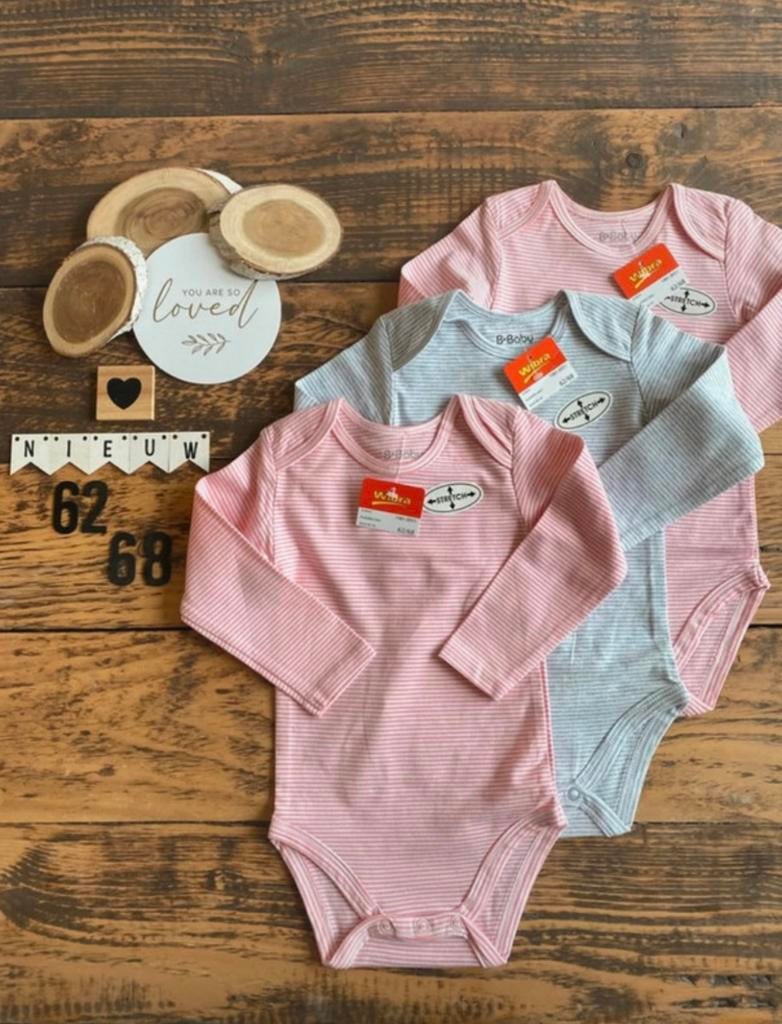 Baby girl 3x wibra lange mouwen romper maat 62/68, Ophalen of Verzenden, Nieuw, Meisje, Nacht- of Onderkleding
